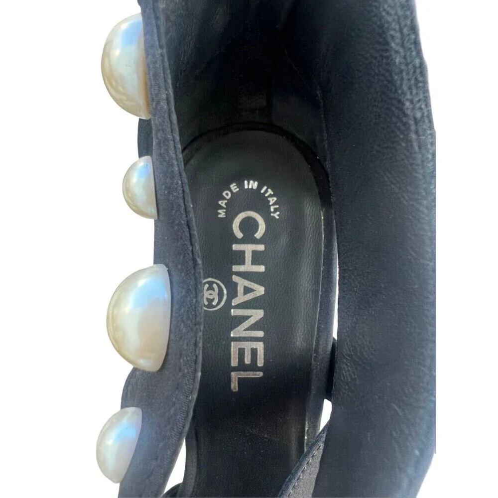Chanel Black Strap Pearl Embellished Heels